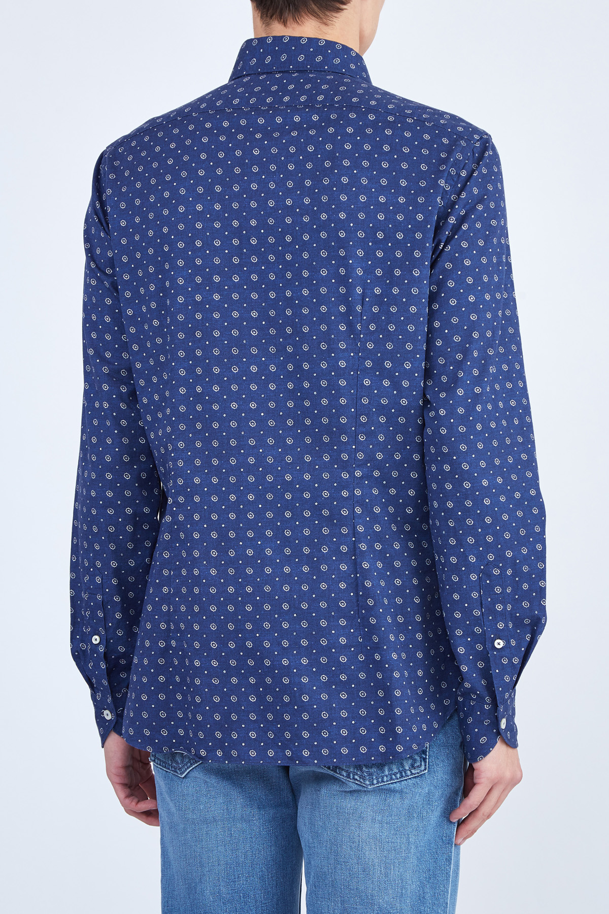 Хлопковая рубашка с микро-принтом и эффектом Beluga washed XACUS, цвет синий, размер 48;50;54 - фото 4